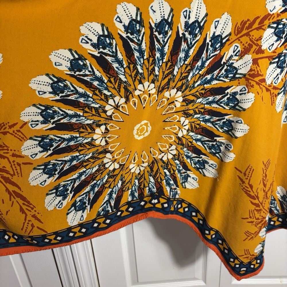 Jealous Tomato Boho Hanky Hem‎ Dress Women M Orange Feather Medallion Sleeveless - Picture 3 of 10